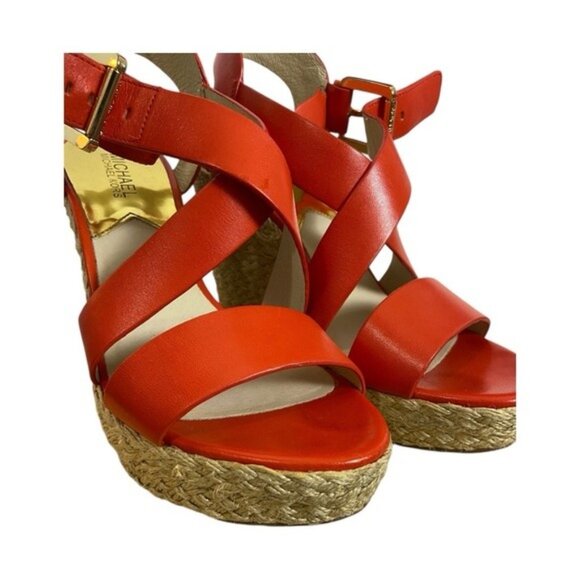 Michael Michael Kors Giovanna Leather Wedge Sandals – Mandarin – Size 8.5 - Picture 4 of 10